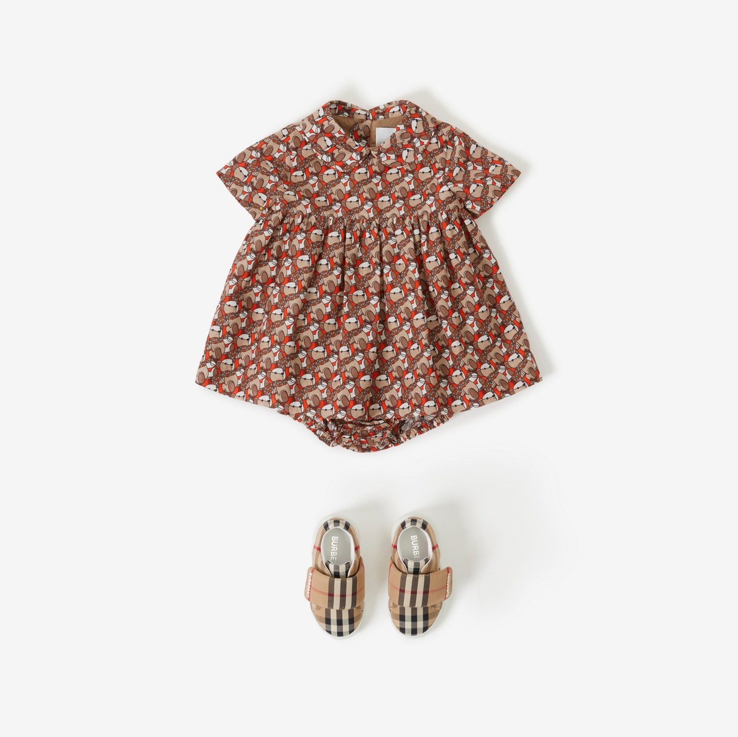 Thomas Bear Print Cotton Silk Dress with Bloomers in Scarlet Orange - Children | Burberry® Official