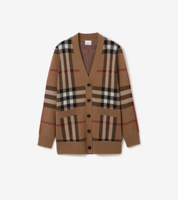 Check Wool Cashmere Cardigan in Birch Brown - Women | Burberry® Official