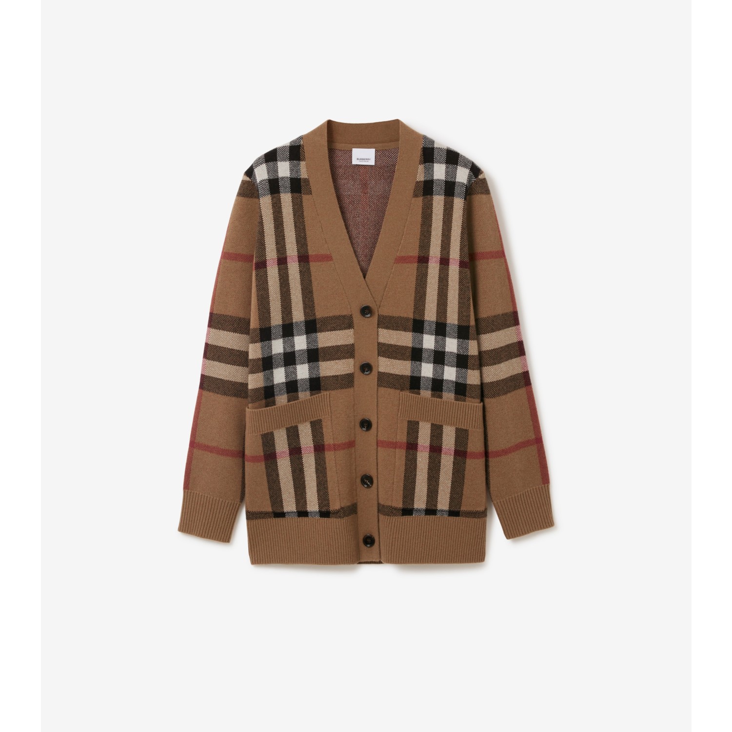 Check Wool Cashmere Cardigan in Birch Brown - Women | Burberry