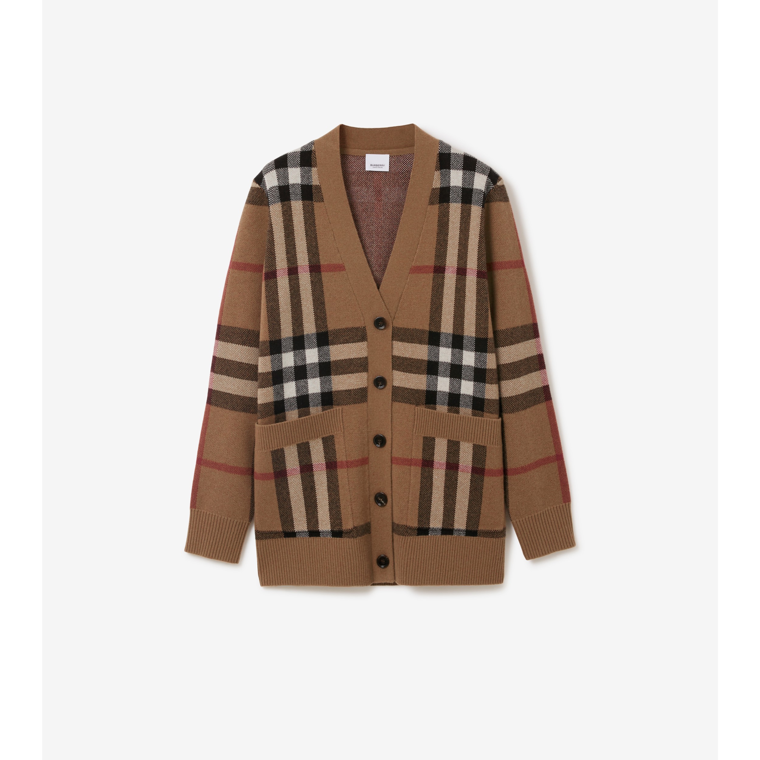 Check Wool Cashmere Cardigan in Birch Brown - Women | Burberry® Official