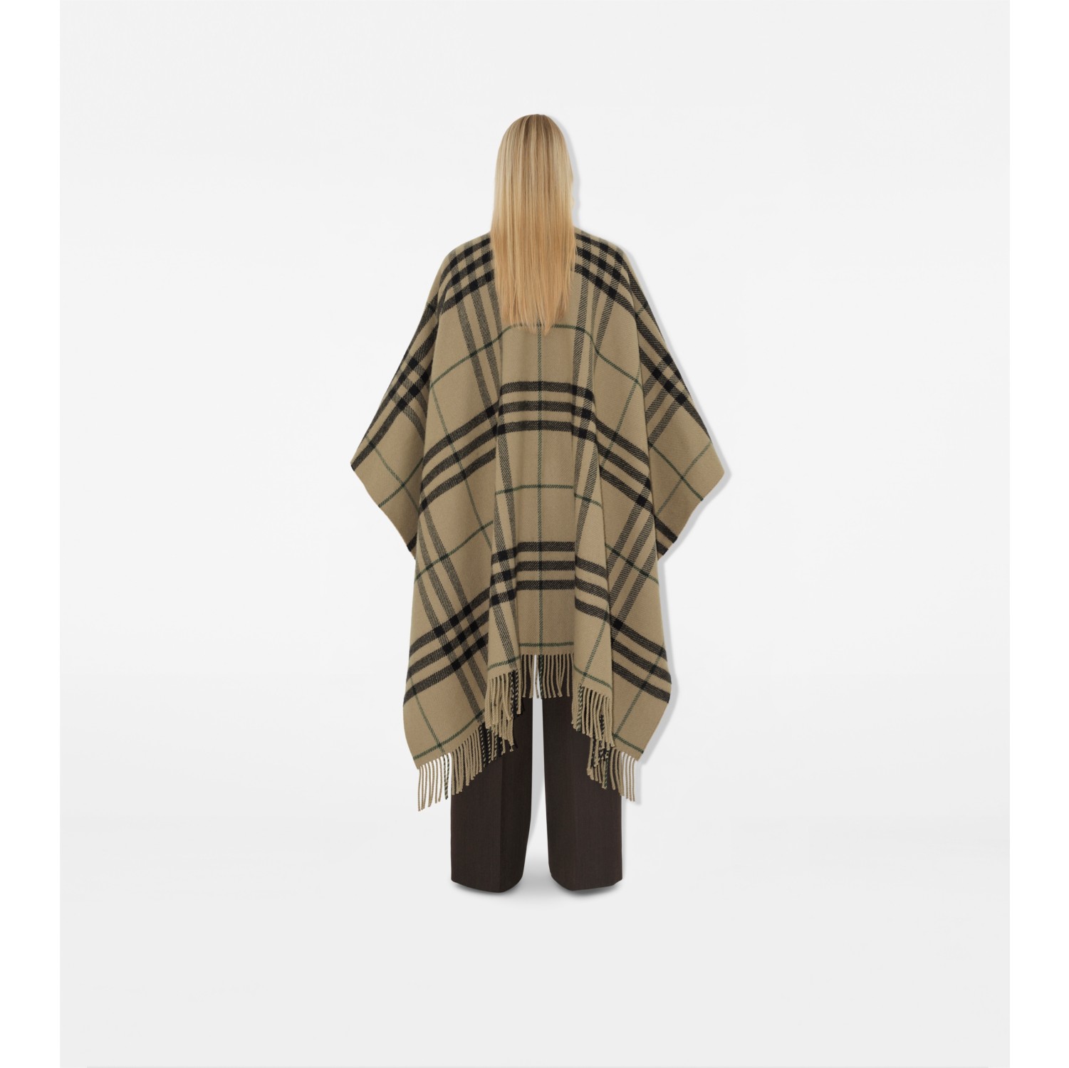 Check Wool Cashmere Cape