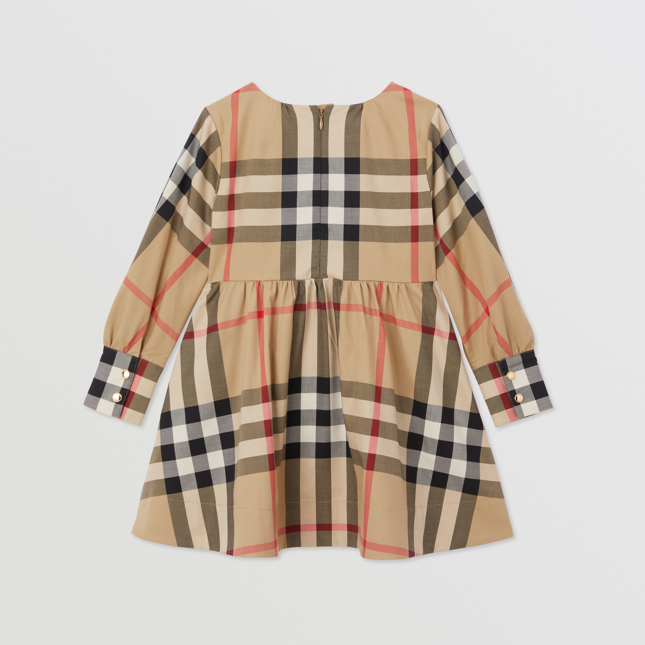 Long-sleeve Check Stretch Cotton Dress in Archive Beige | Burberry® Official - 4