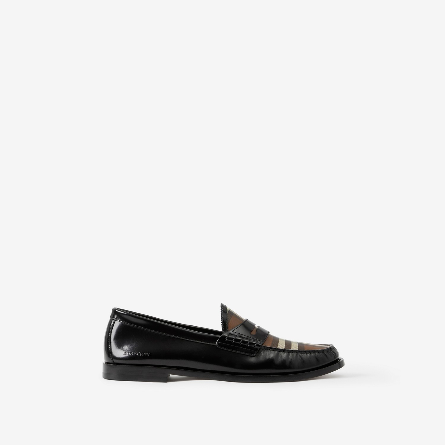 Check Panel Leather Loafers in Black - Men | Burberry® Official