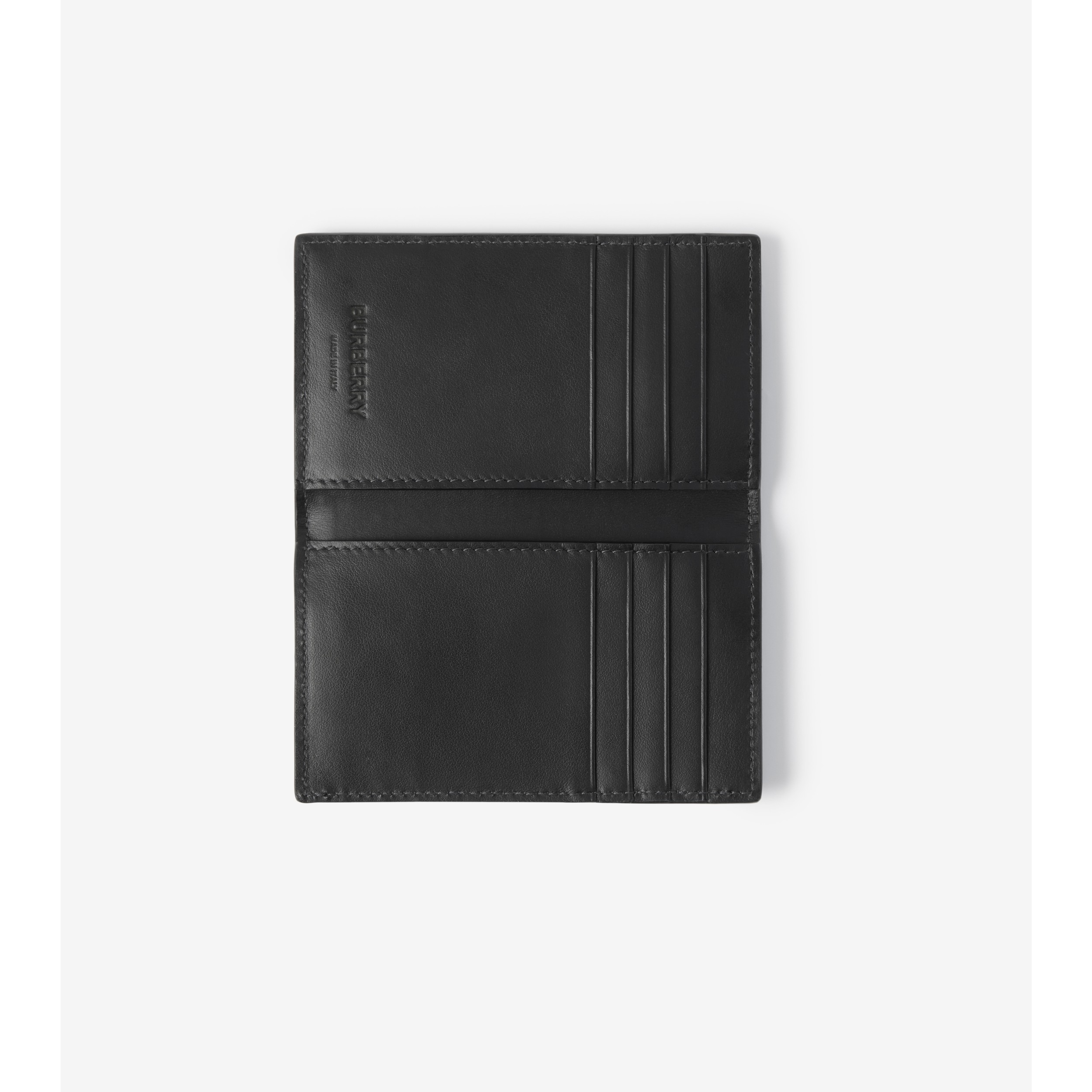 Check and Leather Folding Card Case in Charcoal | Burberry® Official