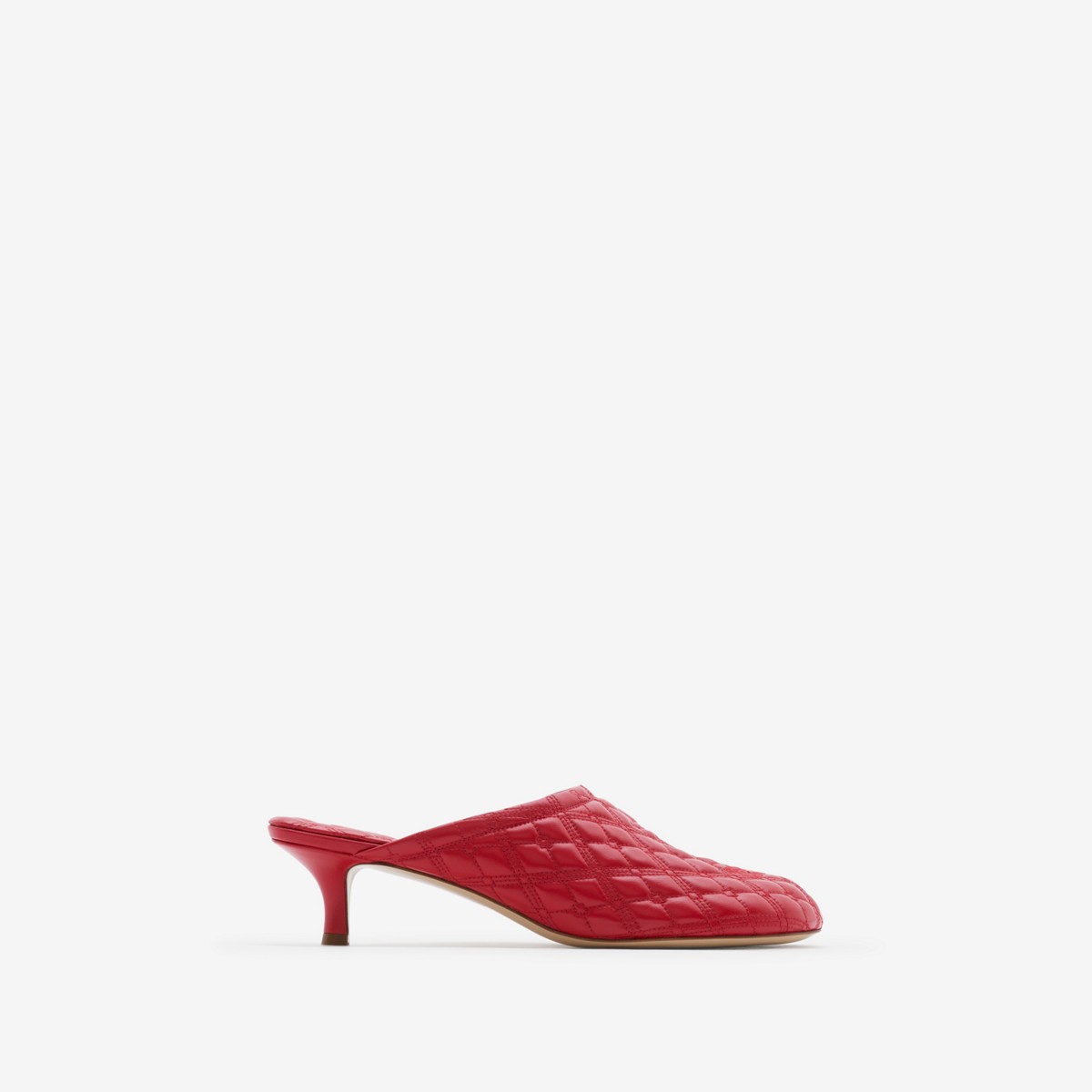 Burberry Leather Ekd Baby Heeled Mules 45 In Scarlet