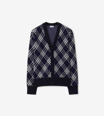 【現行】BURBERRY チェック ウールブレンド カーディガン チェック ウールブレンド カーディガン (インク) - メンズ