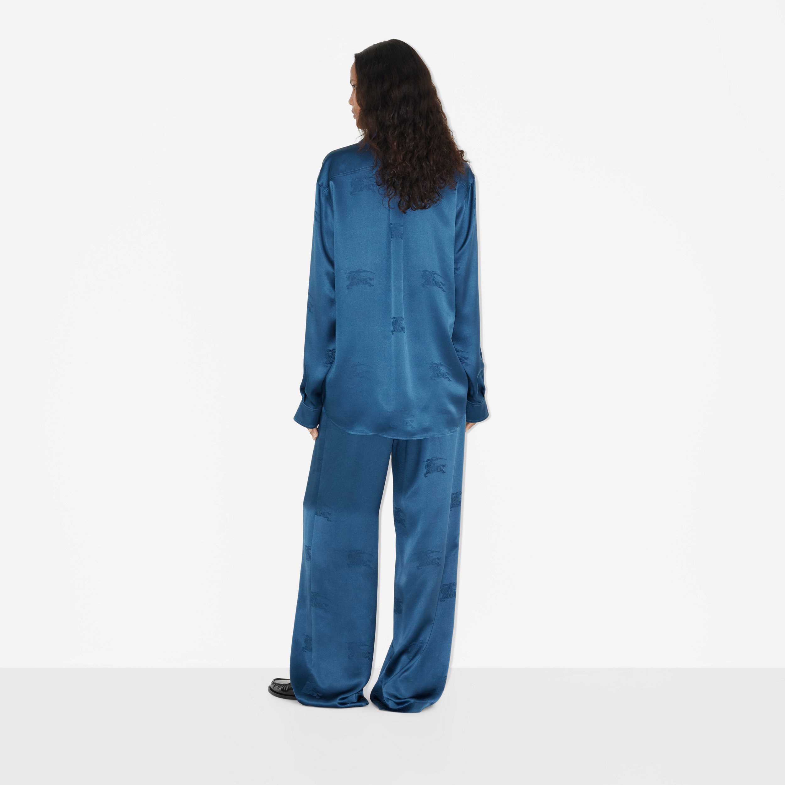 Camisa de seda em jacquard com estampa Equestrian Knight (Azul Marinho Suave) - Mulheres | Burberry® oficial - 4