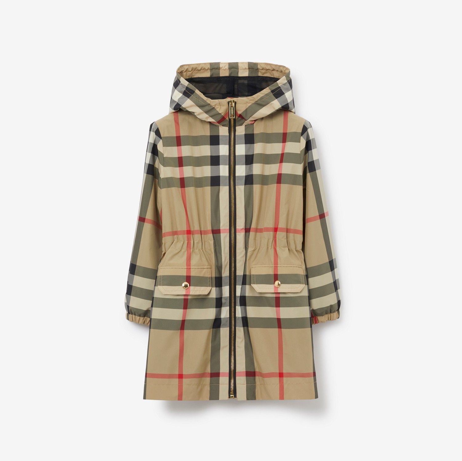 Check Hooded Coat in Archive Beige | Burberry® Official