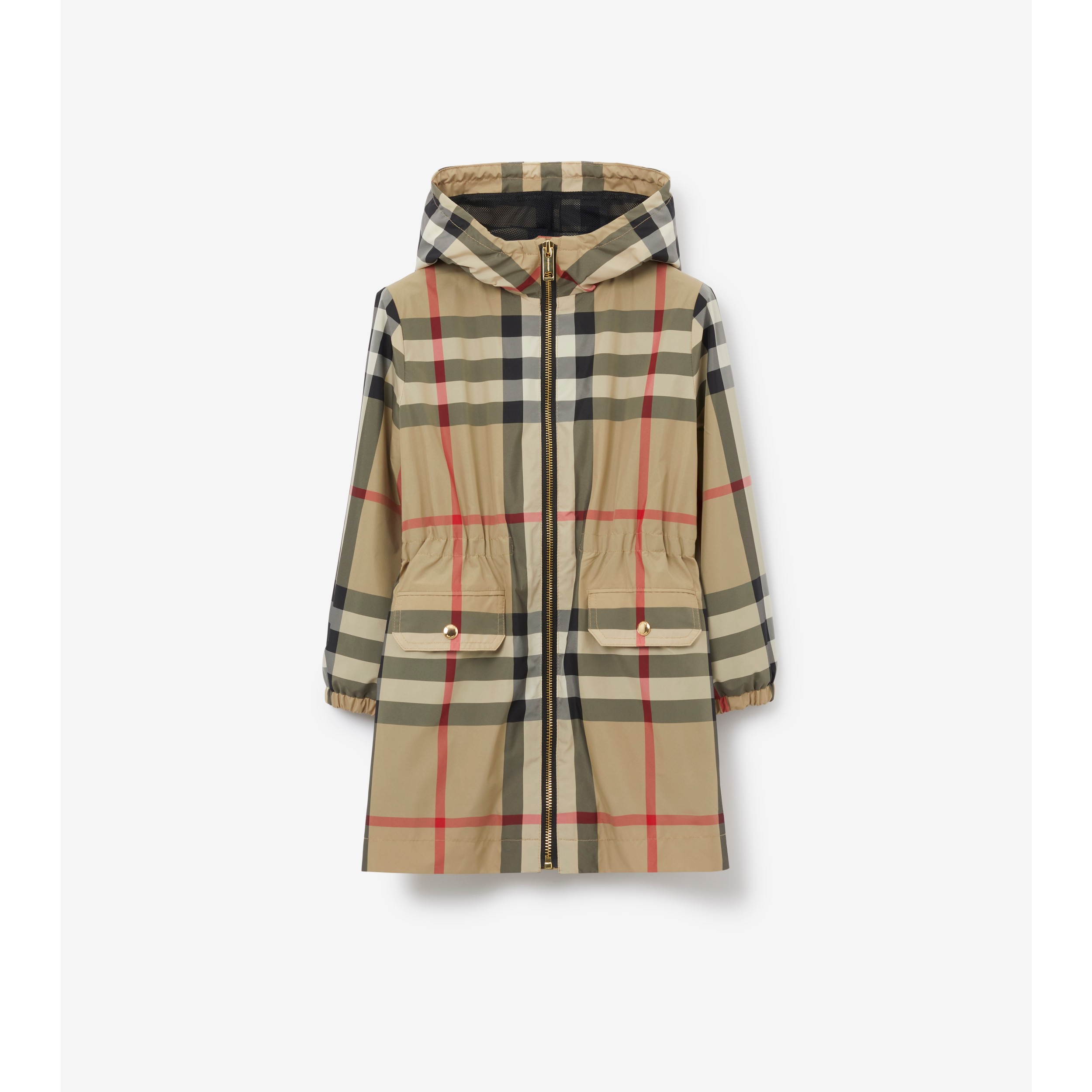 Check Hooded Coat in Archive Beige | Burberry® Official