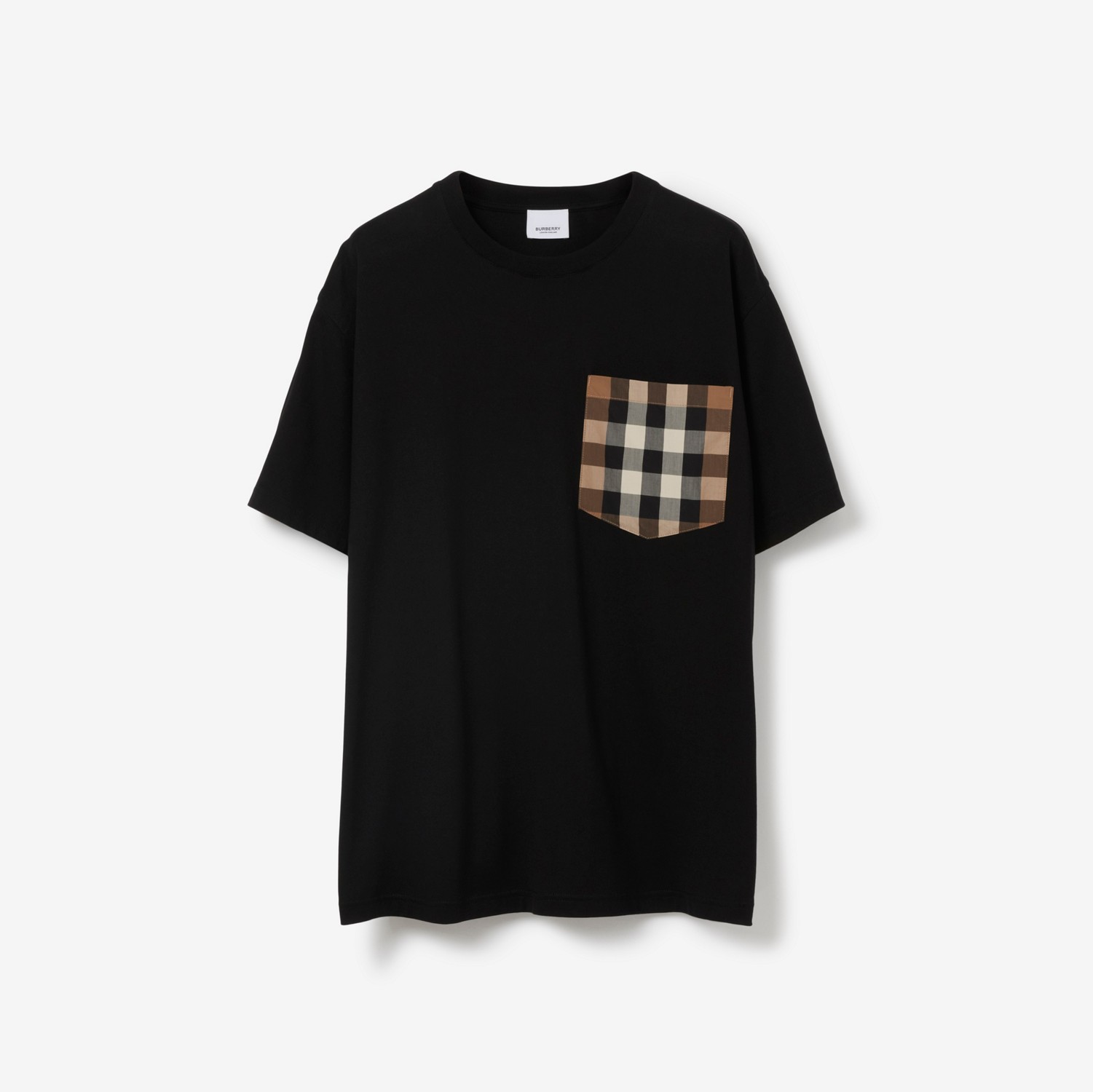 T-shirt oversize in cotone con tasca con motivo tartan (Nero) - Donna | Sito ufficiale Burberry®