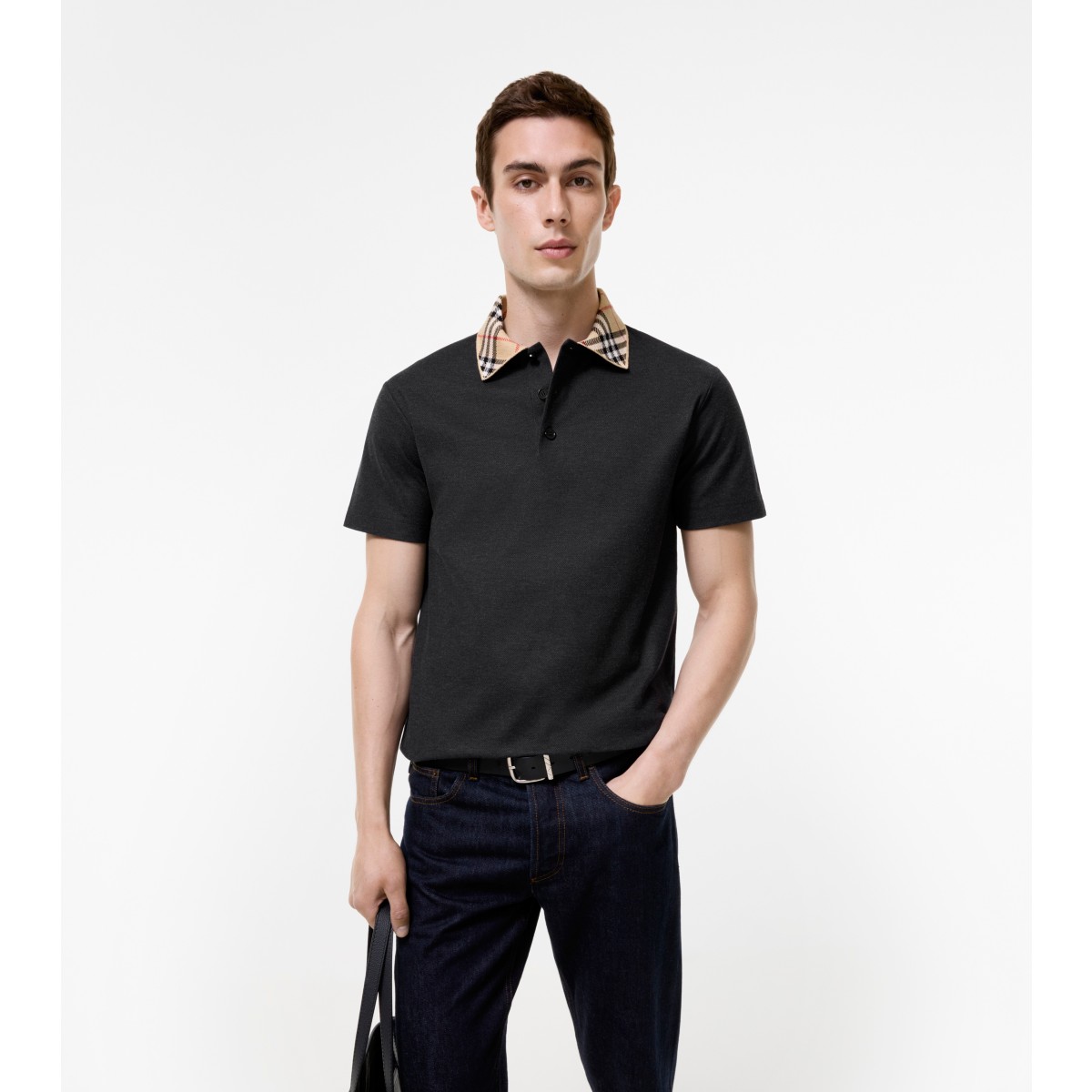  Check Collar Cotton Polo Shirt