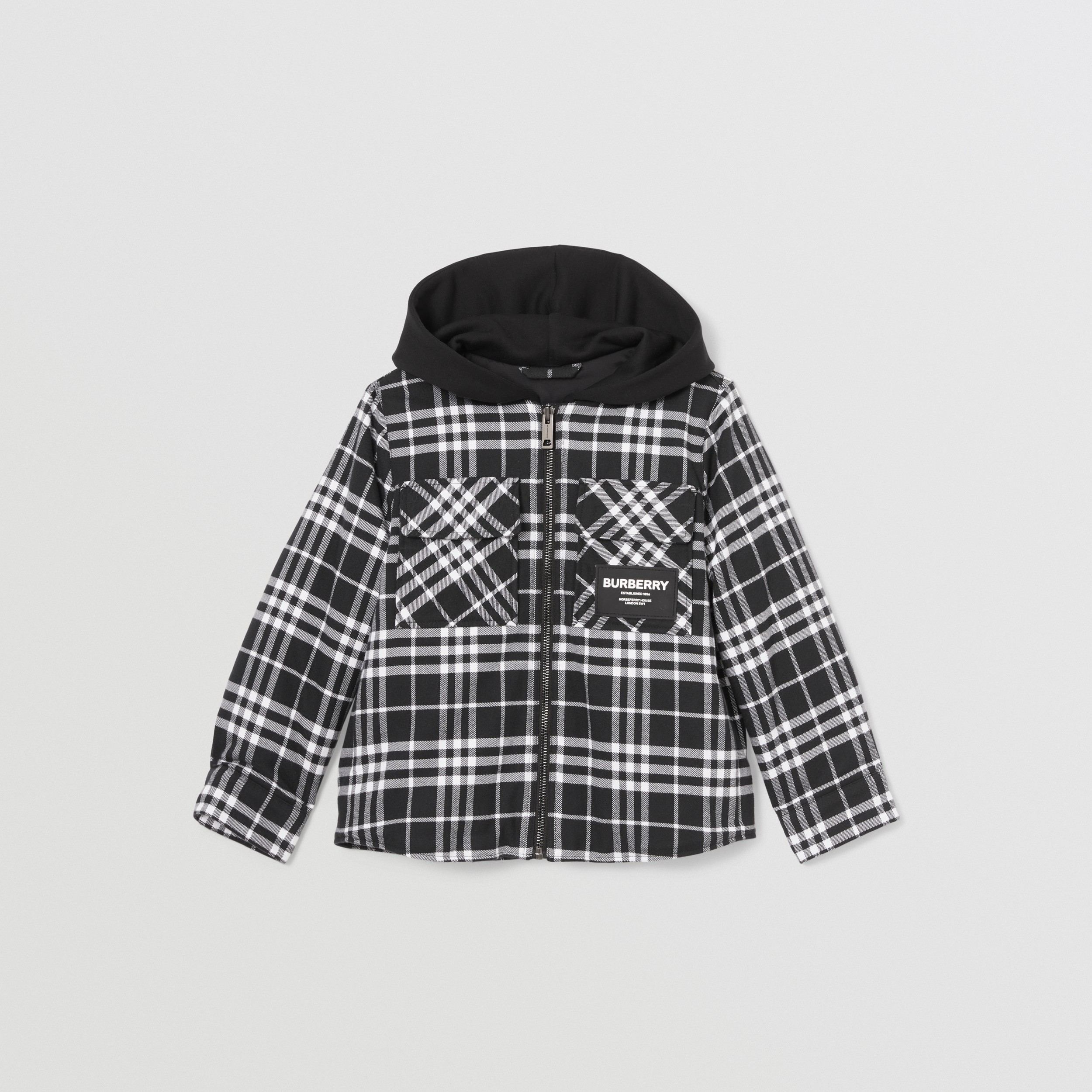 Jaqueta com capuz em flanela de algodão e Vintage Check (Preto) - Crianças | Burberry® oficial - 1