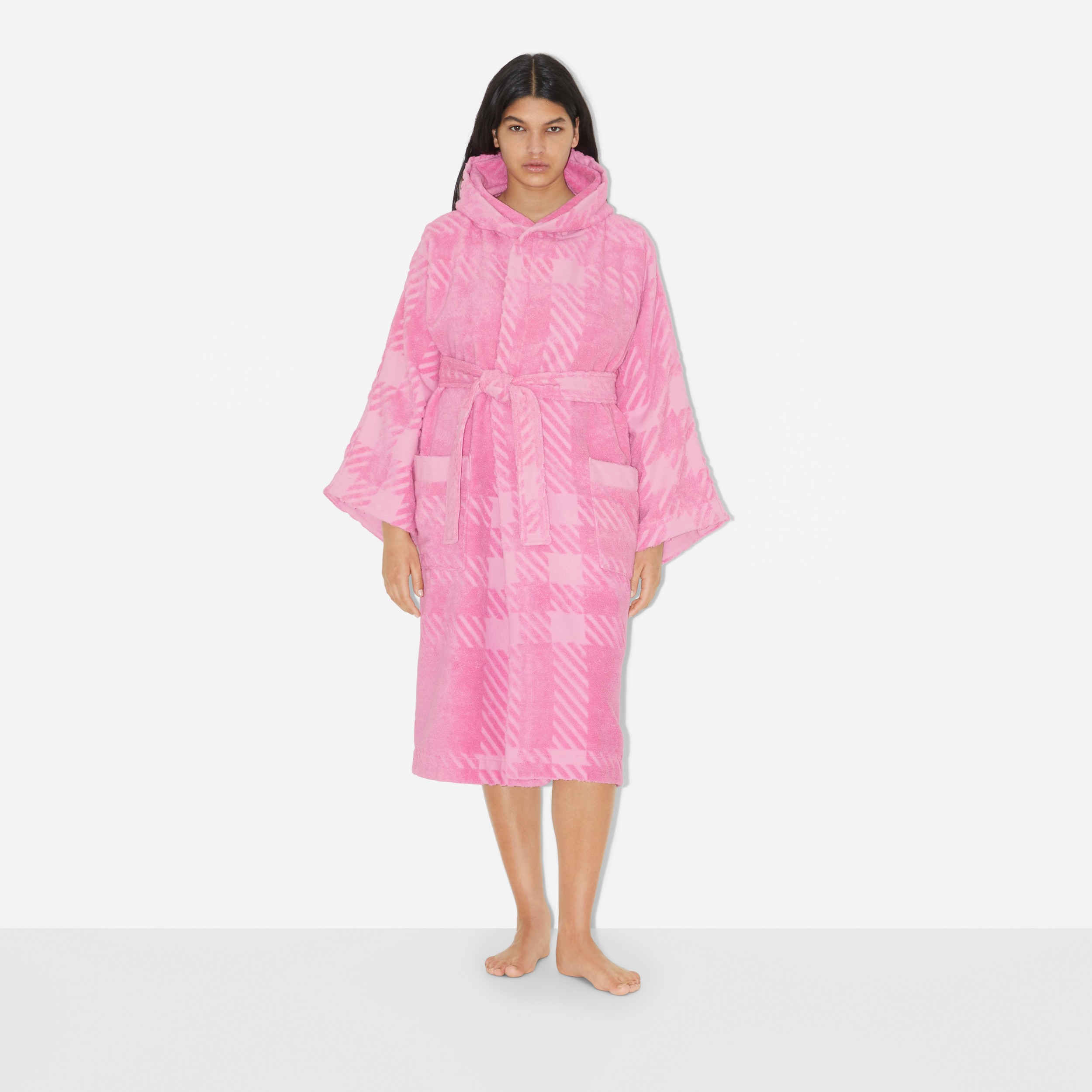 Robe com capuz de algodão Check em jacquard (Rosa Chiclete) | Burberry® oficial - 2