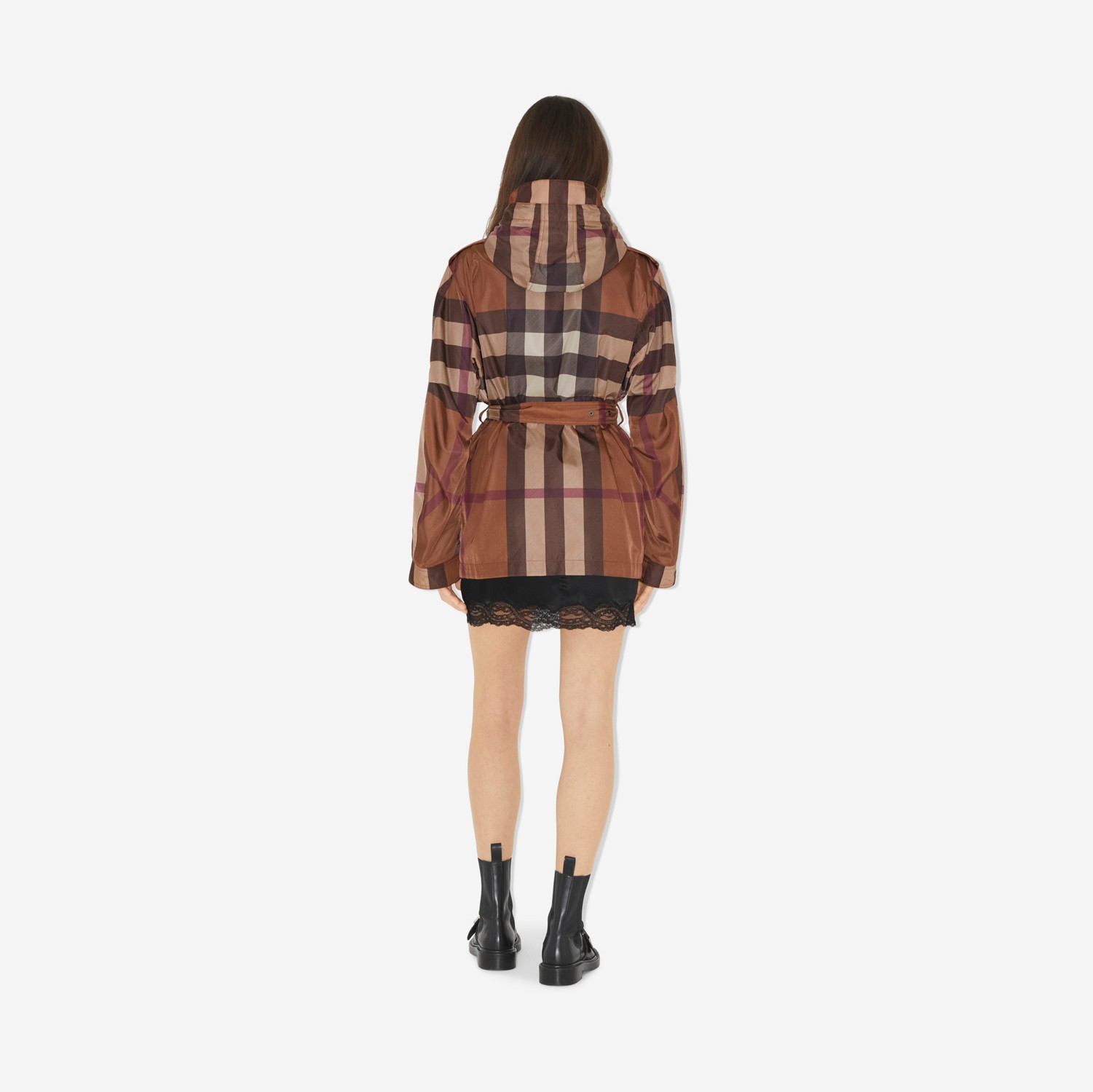 체크 나일론 후드 필드 재킷 (다크 버치 브라운) - 여성 | Burberry®