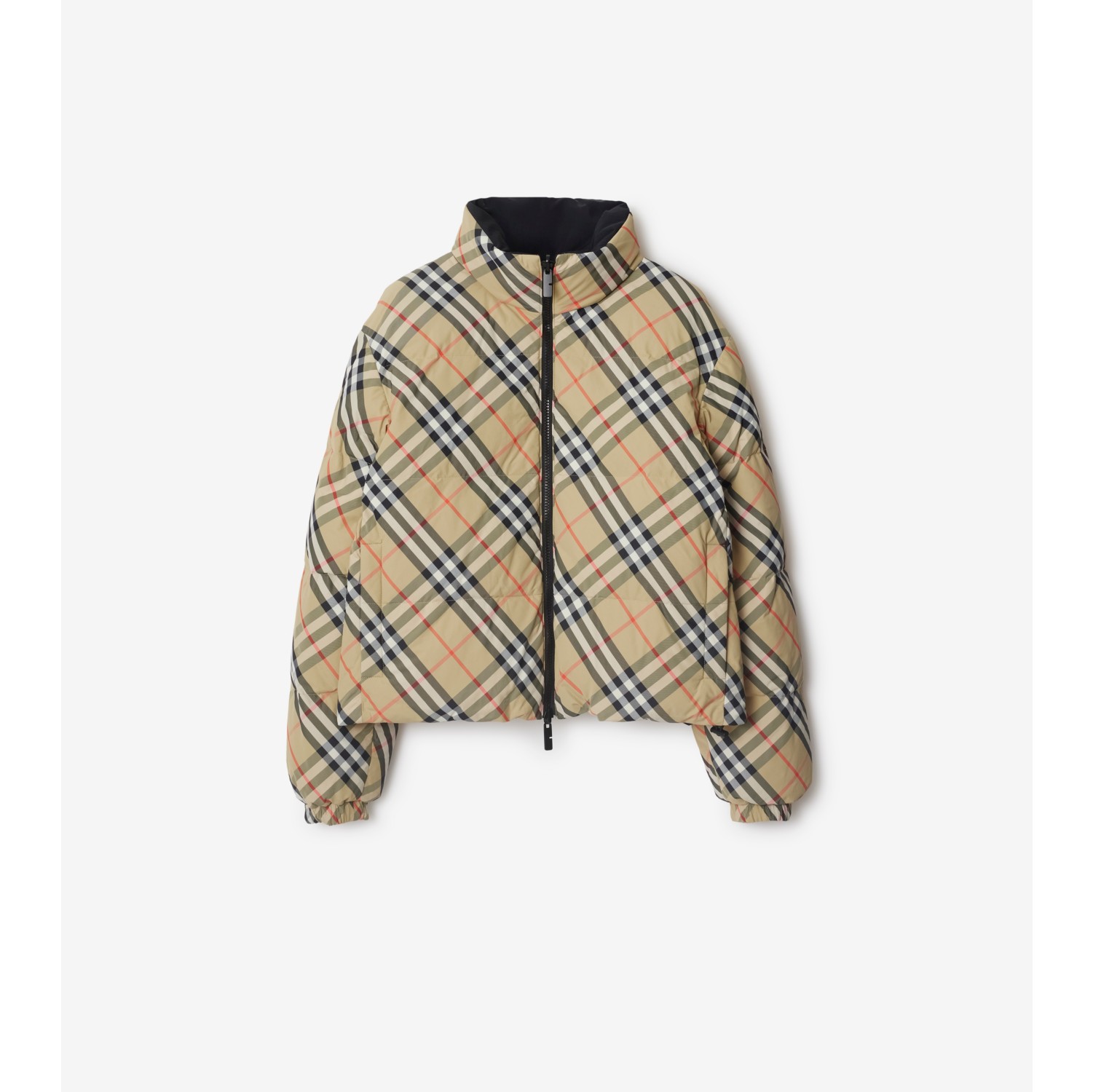 Reversible Check Nylon Puffer Jacket in Sand Women Burberry Official