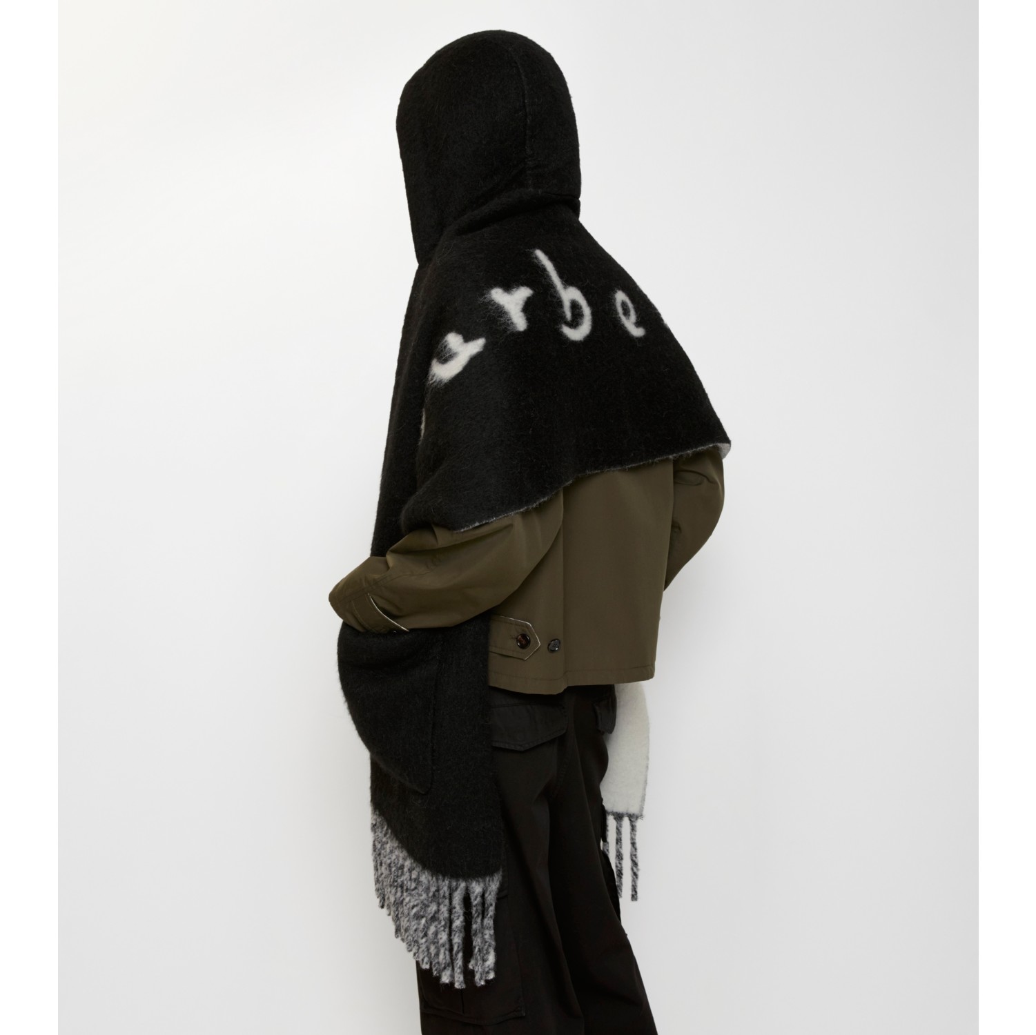 Logo Alpaca Wool Blend Hooded Scarf