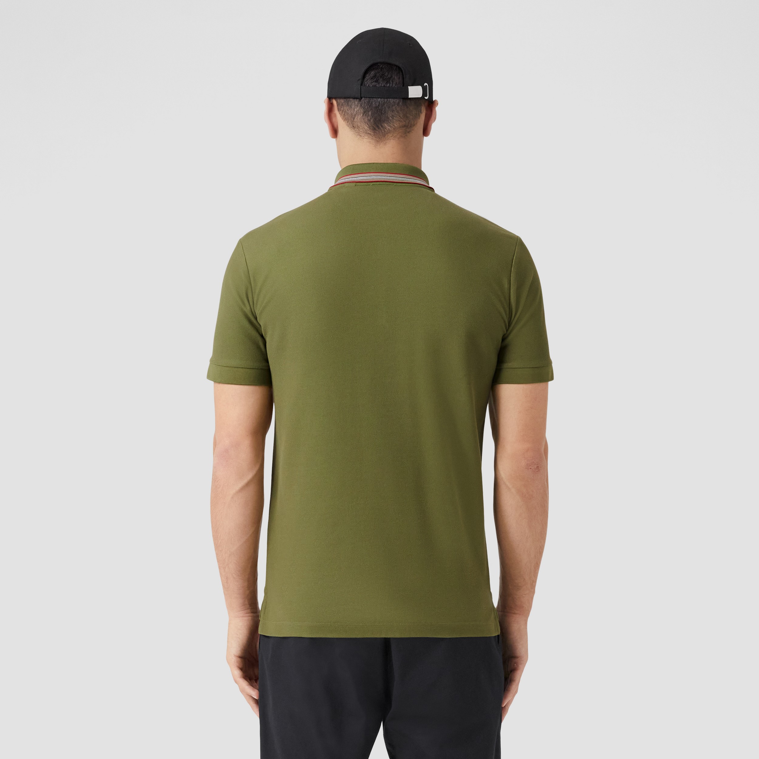 Icon Stripe Collar Cotton Piqué Polo Shirt in Spruce Green - Men | Burberry® Official - 3