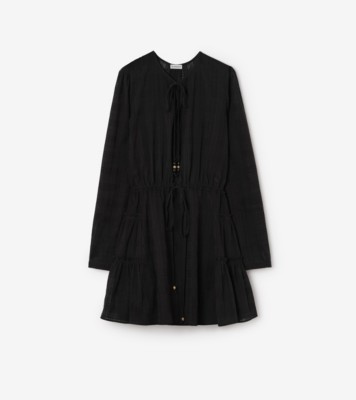 Check Cotton Voile Dress in Black - Women, Leather | Burberry® Official