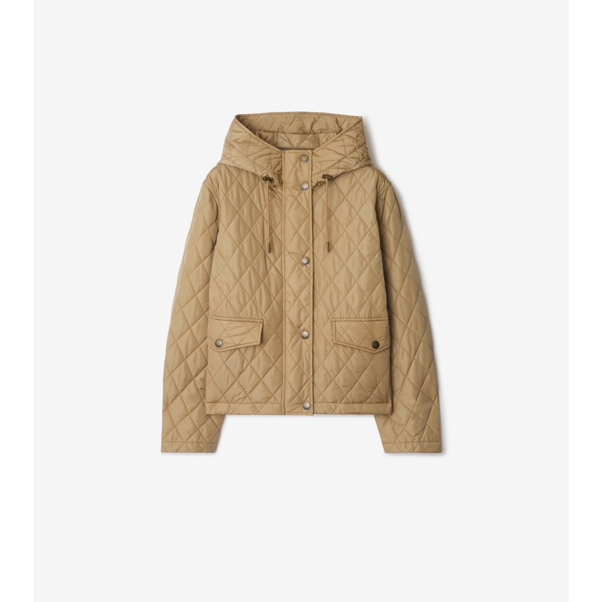  Check Cropped Quilted Nylon Hooded Jacket