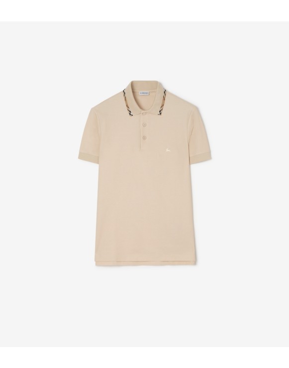 Check Trim Cotton Polo Shirt