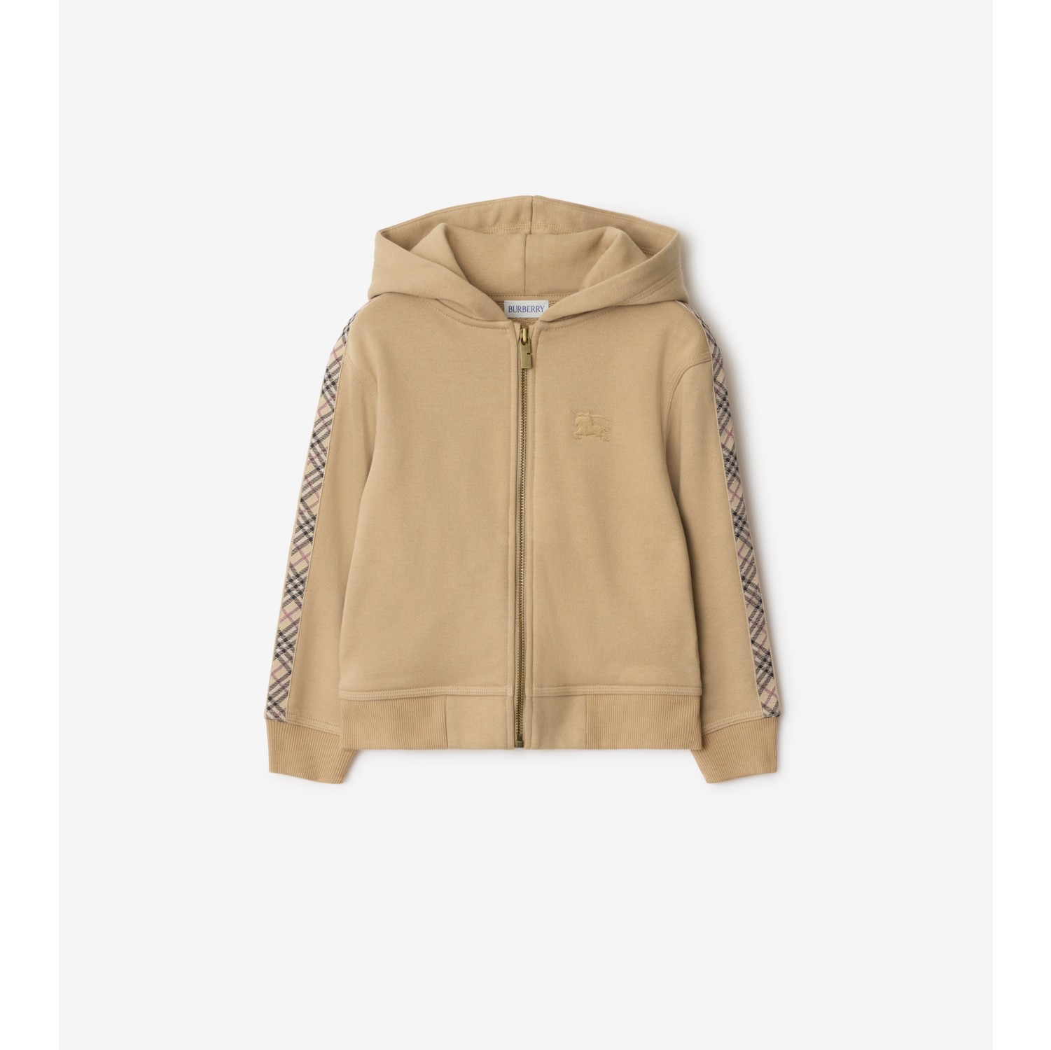 Check Trim Cotton Zip Hoodie