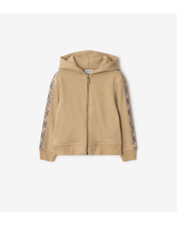 Check Trim Cotton Zip Hoodie