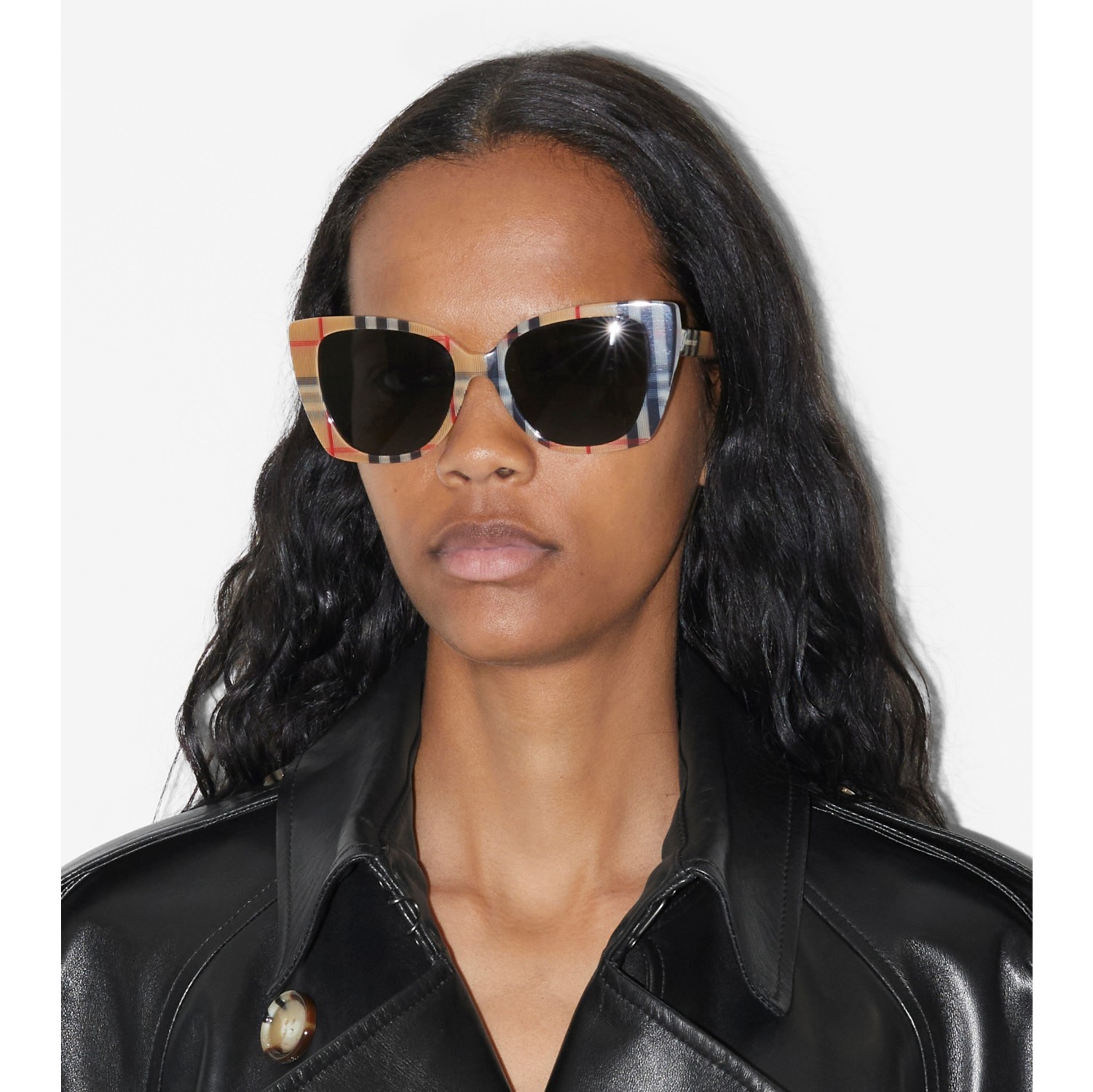 Check Oversized Cat-eye Frame Sunglasses in Beige - Women | Burberry ...
