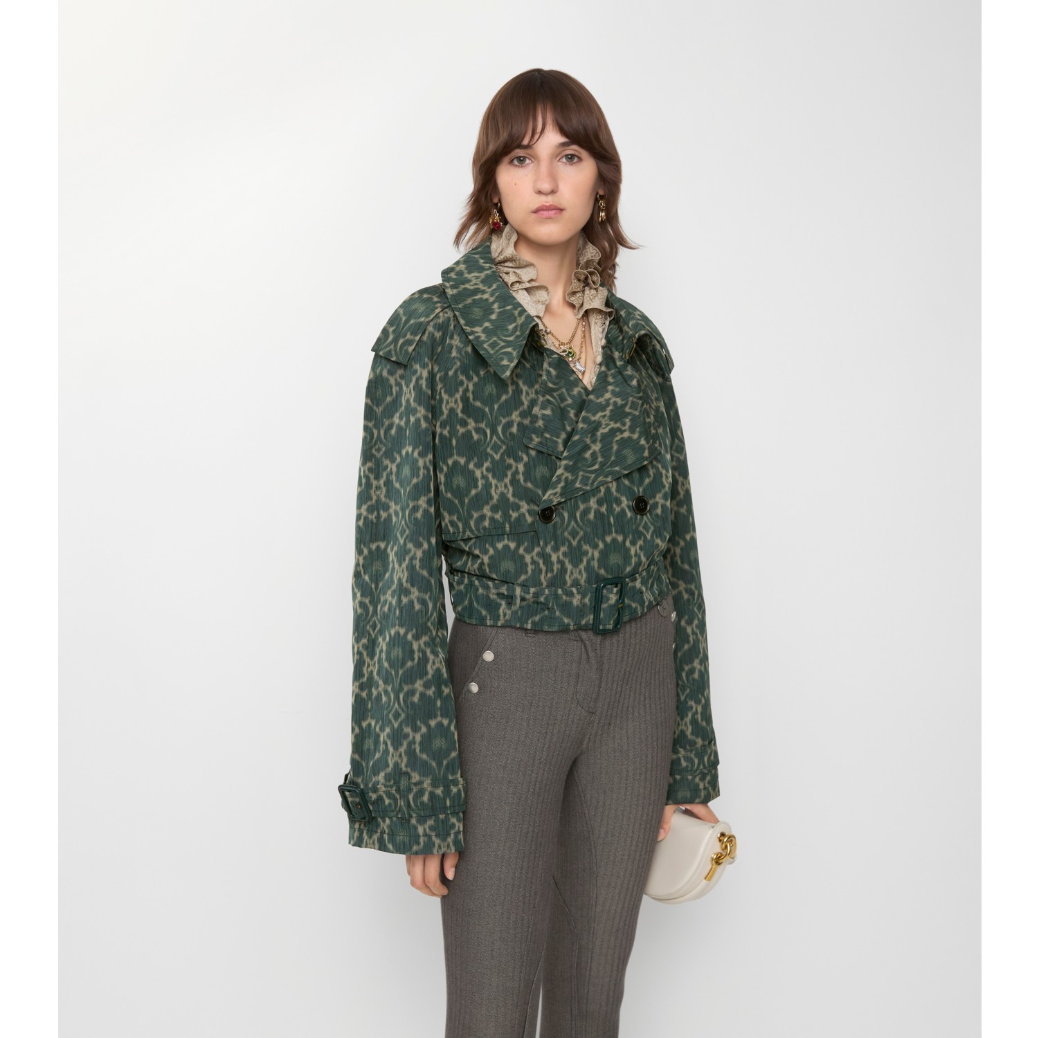 Cropped Baroque Viscose Blend Trench Jacket in Vine green - Women, Nylon | Burberry® Official