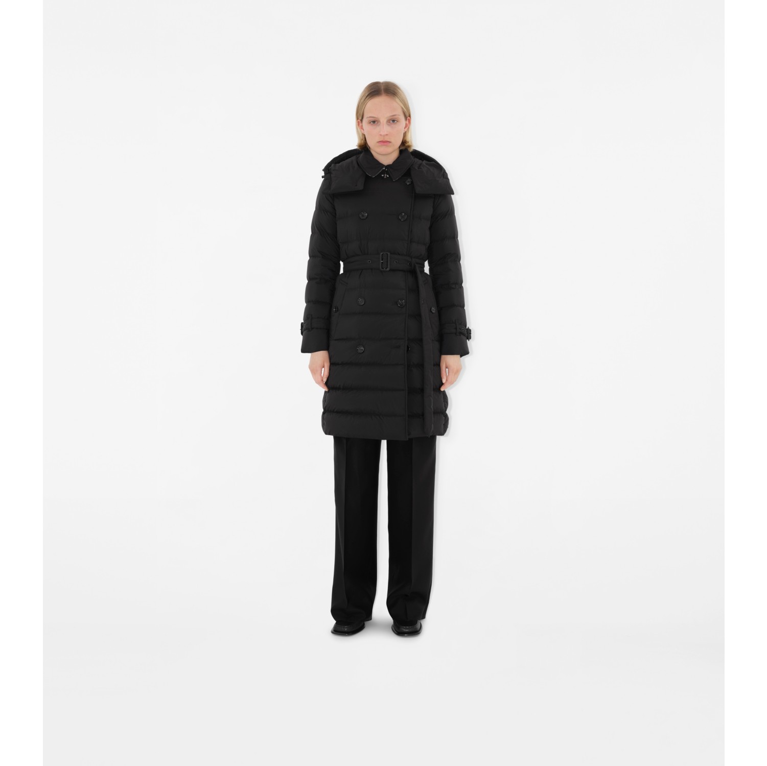 Mid length Nylon Puffer Coat in Black Women Burberry Official