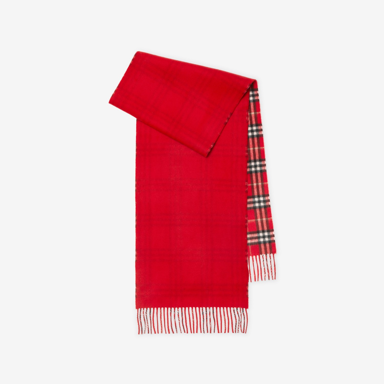 双面两用格纹羊绒围巾 (亮红色) | Burberry® 博柏利官网