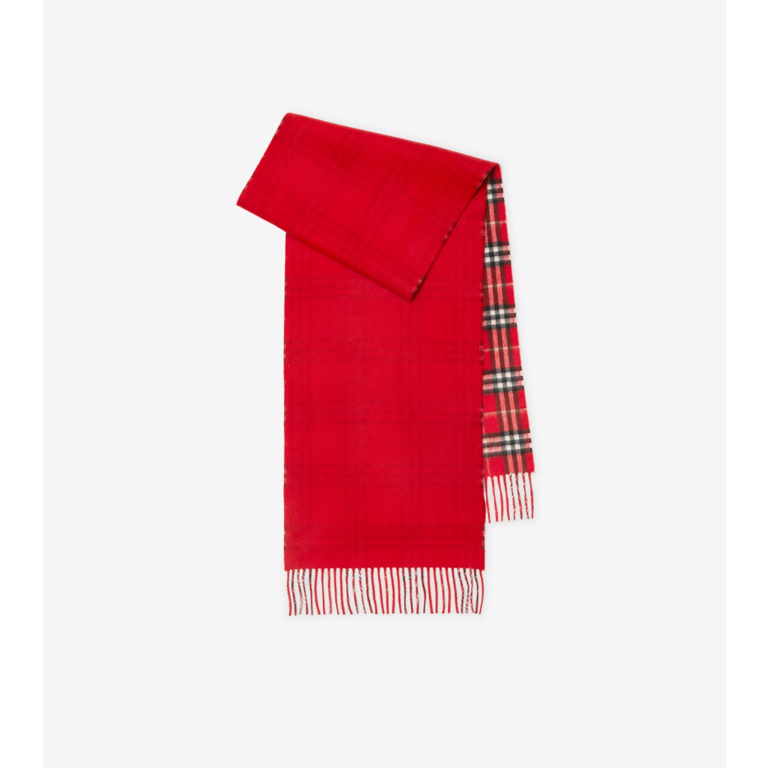 Reversible Check Cashmere Scarf in Bright red Burberry Official