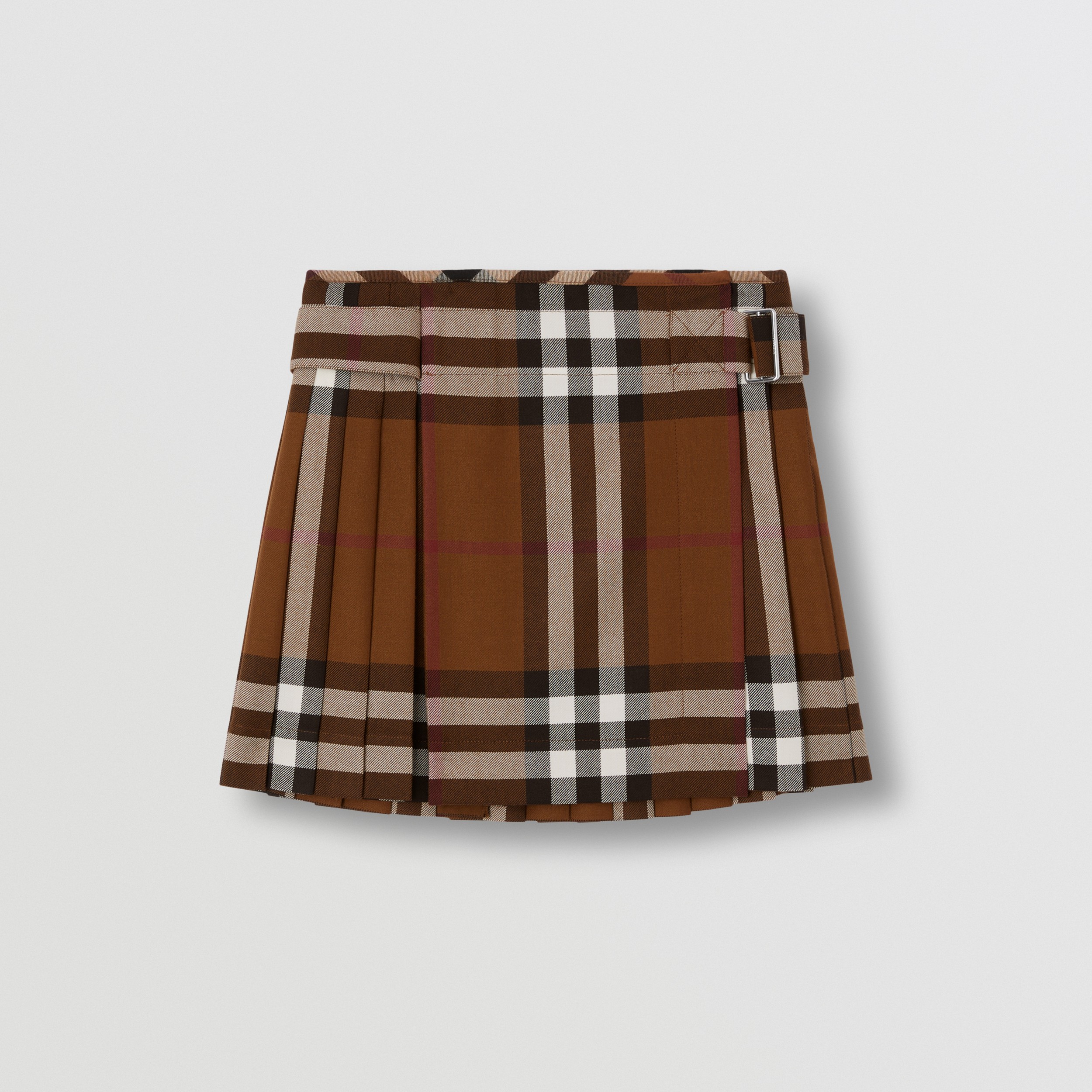 Check Wool Pleated Skirt in Dark Birch Brown - Women | Burberry® Official - 4