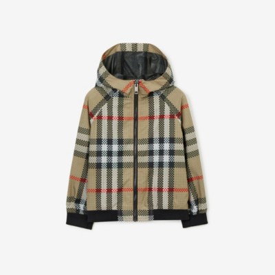 Burberry Troy Beige Hooded Jacket With Vintage Check Print In Nylon Boy In Archive Beige