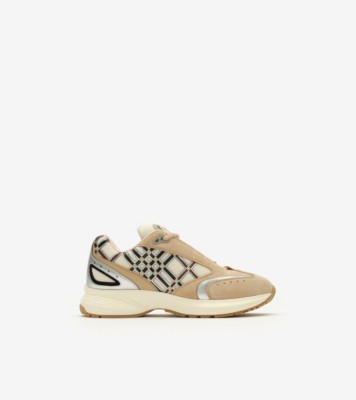 Nylon, Suede and Leather Eclipse Sneakers in Flax beige/silver - Women | Burberry® Official