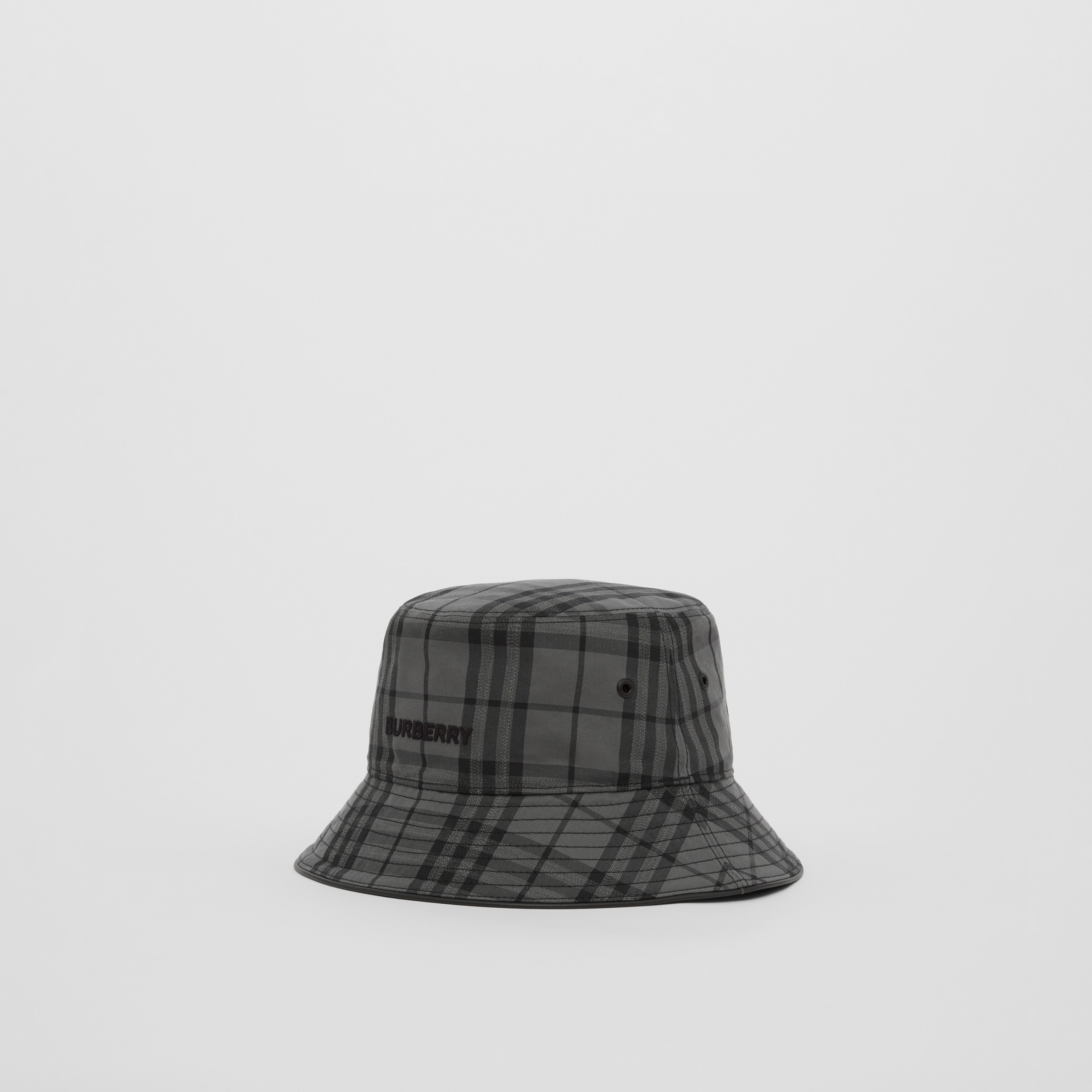 Logo Detail Check Cotton Blend Bucket Hat in Reflective Grey | Burberry® Official - 3