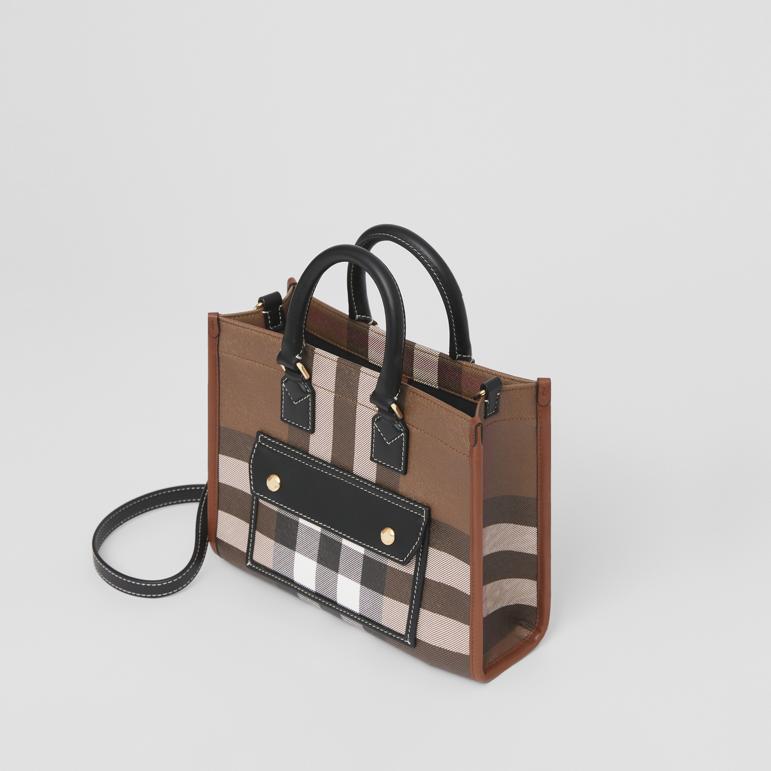 Mini Check and Leather Freya Tote in Dark Birch Brown - Women | Burberry® Official - 4