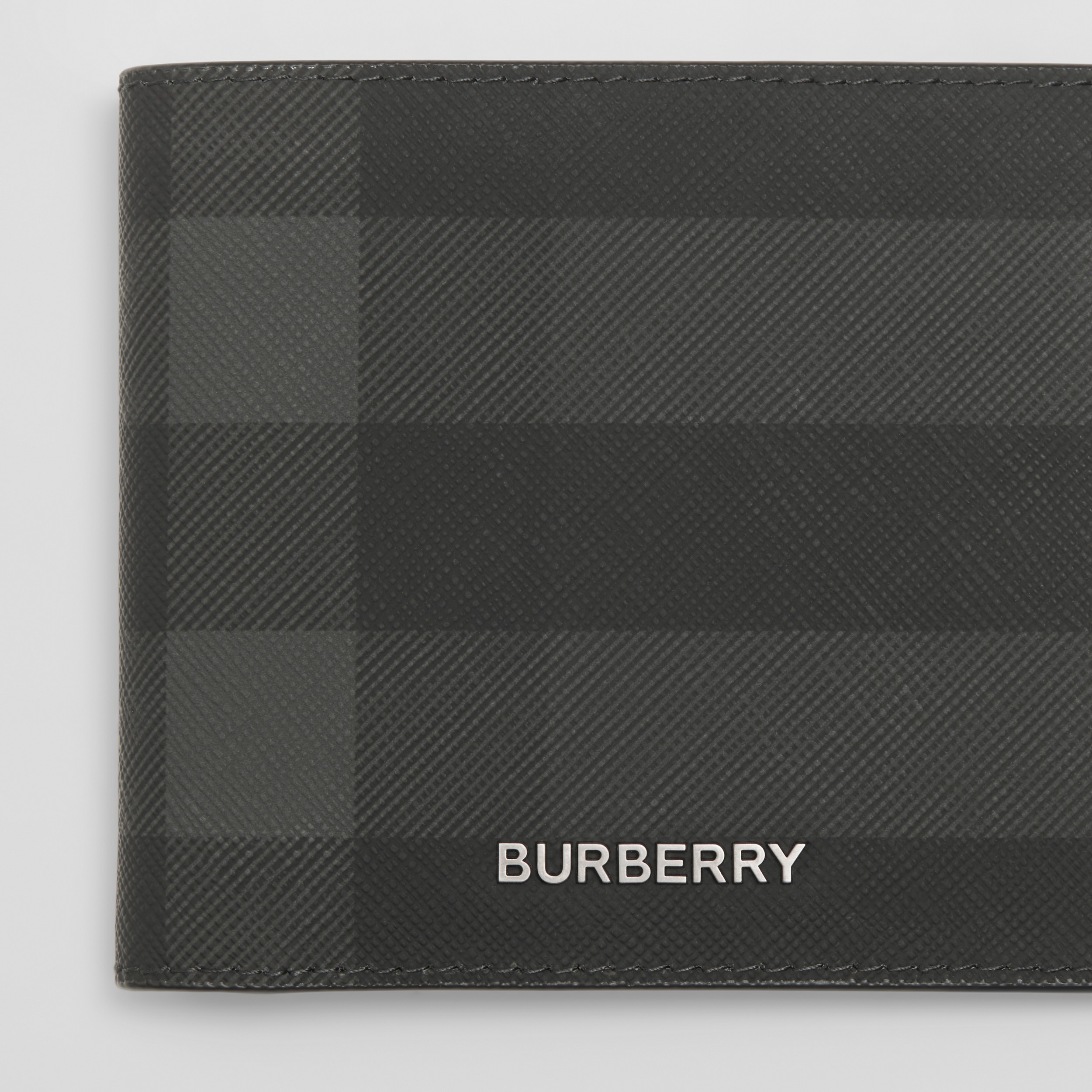 Check and Leather International Bifold Wallet in Charcoal - Men | Burberry® Official - 3