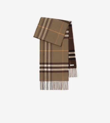 Reversible Check Cashmere Scarf Vole brown treacle ®