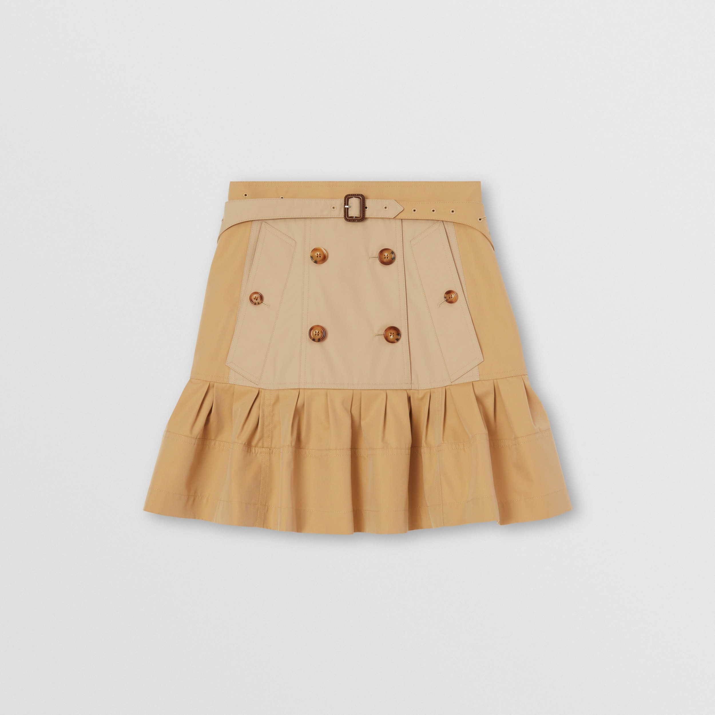 Fluted Two-tone Cotton Gabardine A-line Skirt in Honey - Women ...