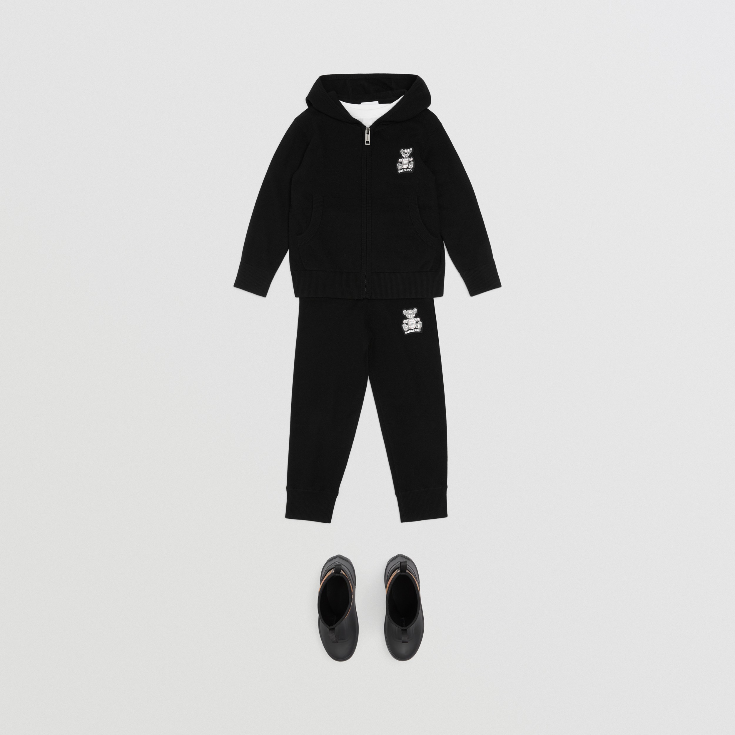 Thomas Bear Appliqué Cashmere Blend Zip Hoodie in Black - Children | Burberry® Official - 4