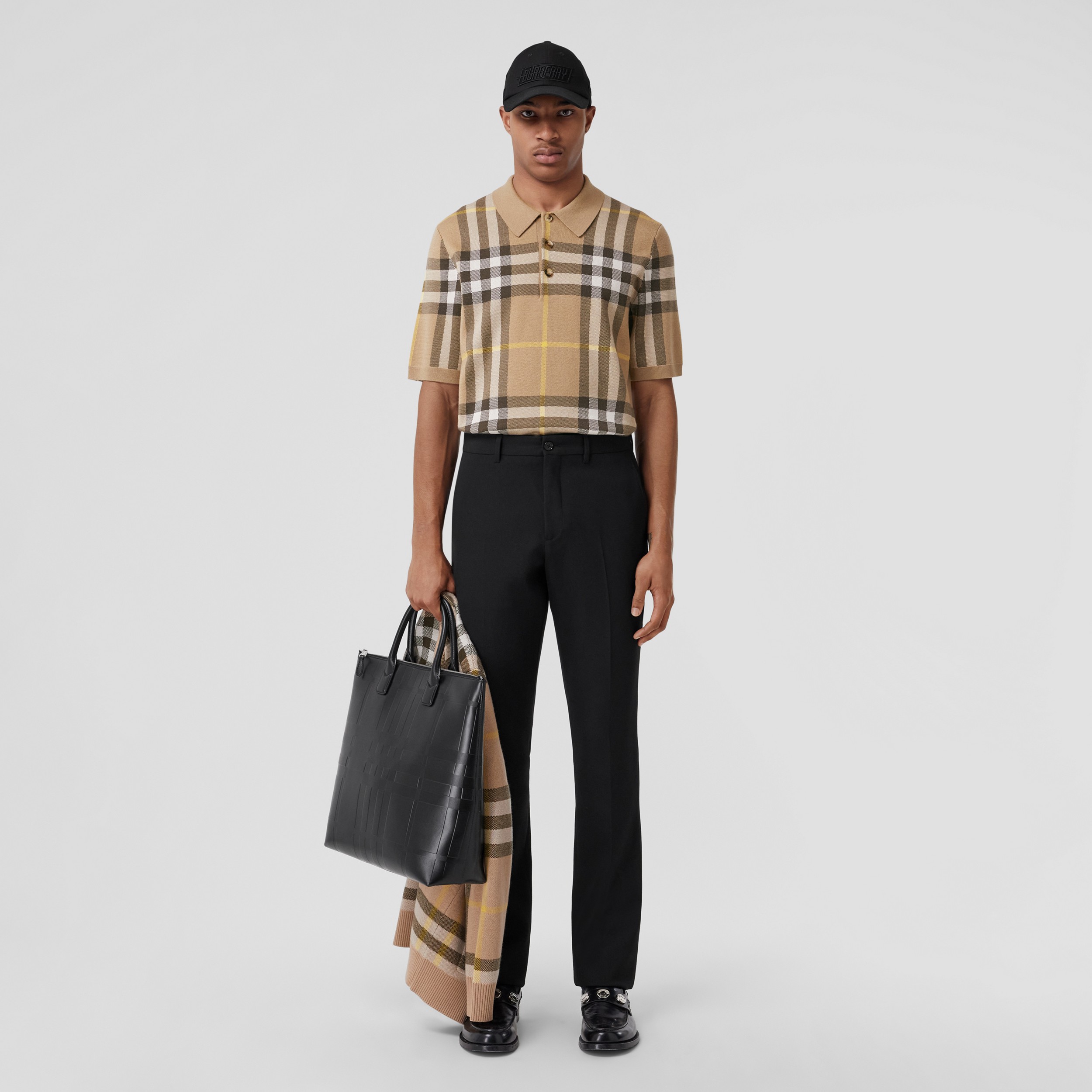 Check Silk Wool Jacquard Polo Shirt in Truffle - Men | Burberry® Official - 1