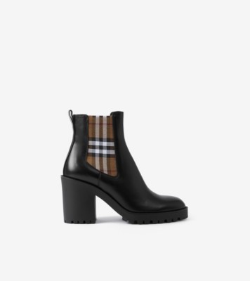 Burberry Check Panel 70mm leather ankle boots - Brown