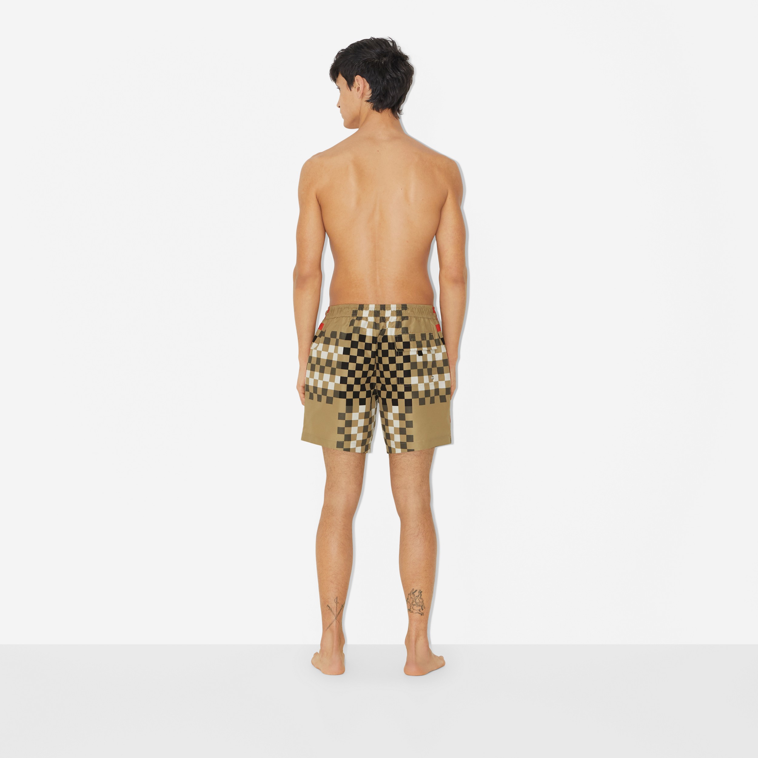 Check Print Drawcord Swim Shorts in Archive Beige - Men | Burberry® Official - 4