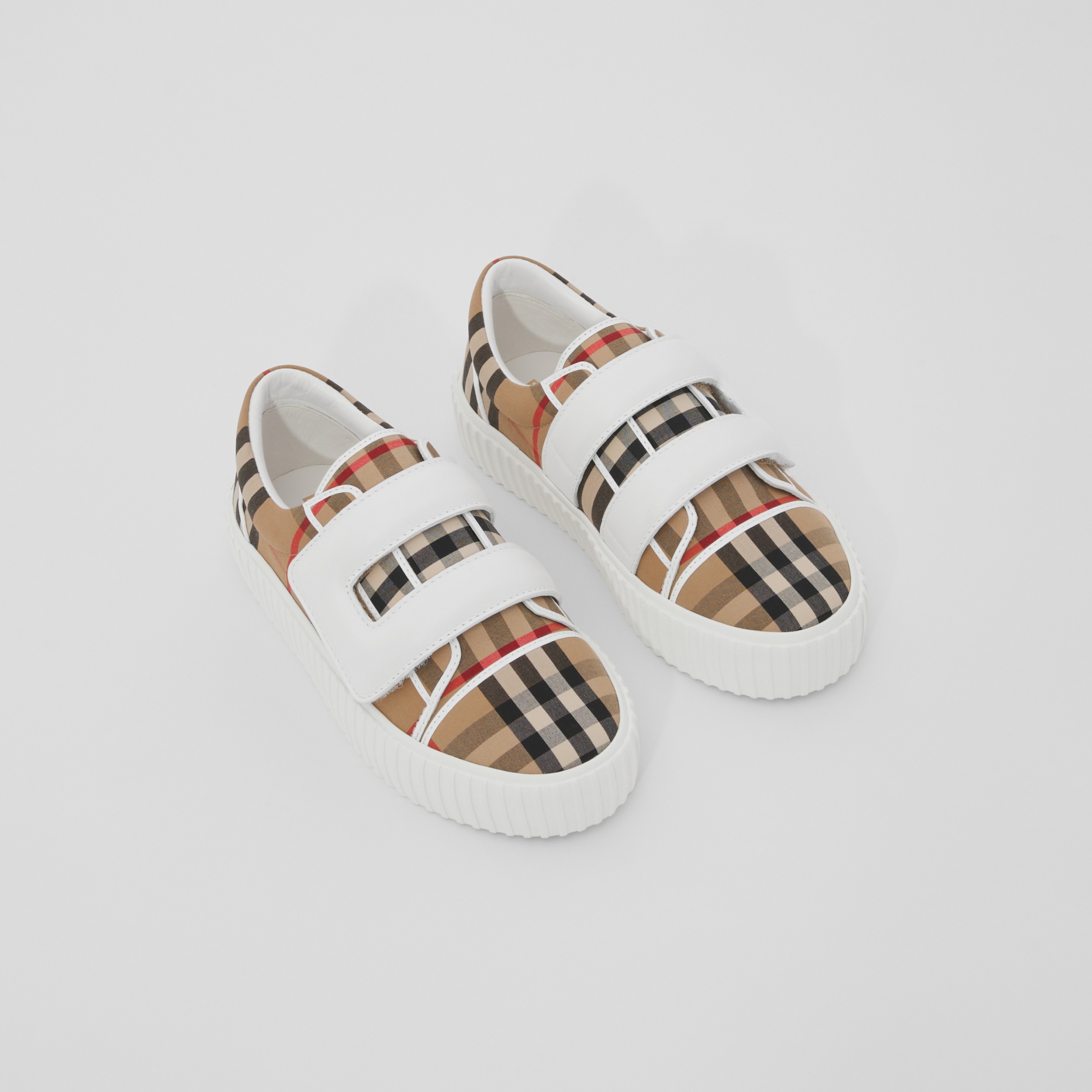 Vintage Check Cotton and Leather Sneakers in Archive Beige | Burberry® Official - 1