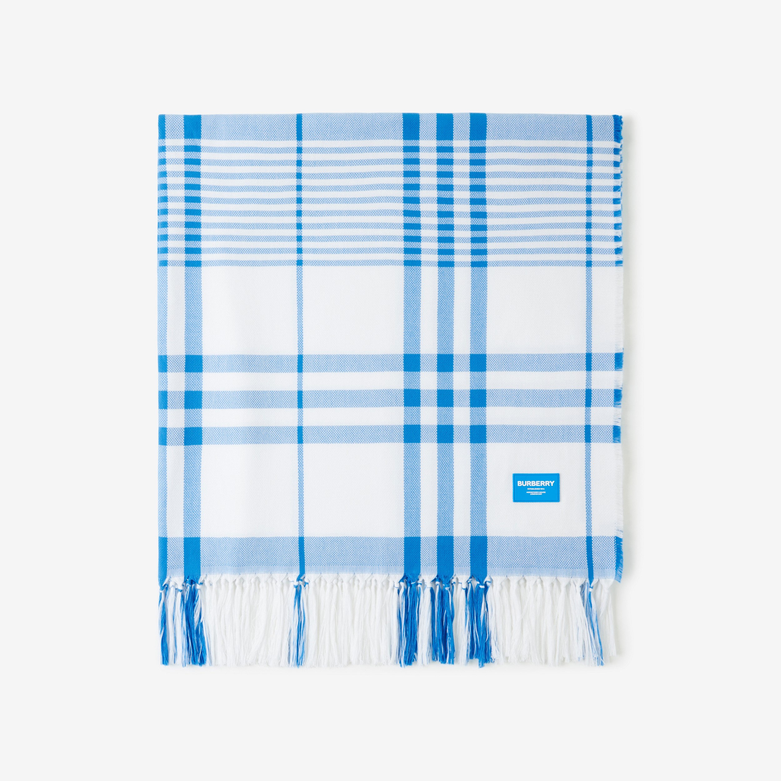Check Cotton Beach Blanket in Vivid Blue/white | Burberry® Official - 2
