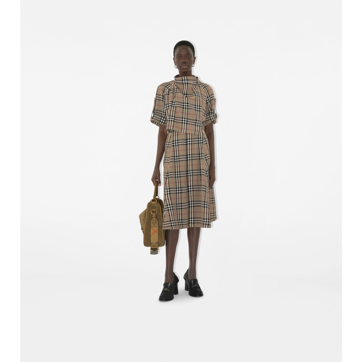 Check Silk Blend Trench Dress