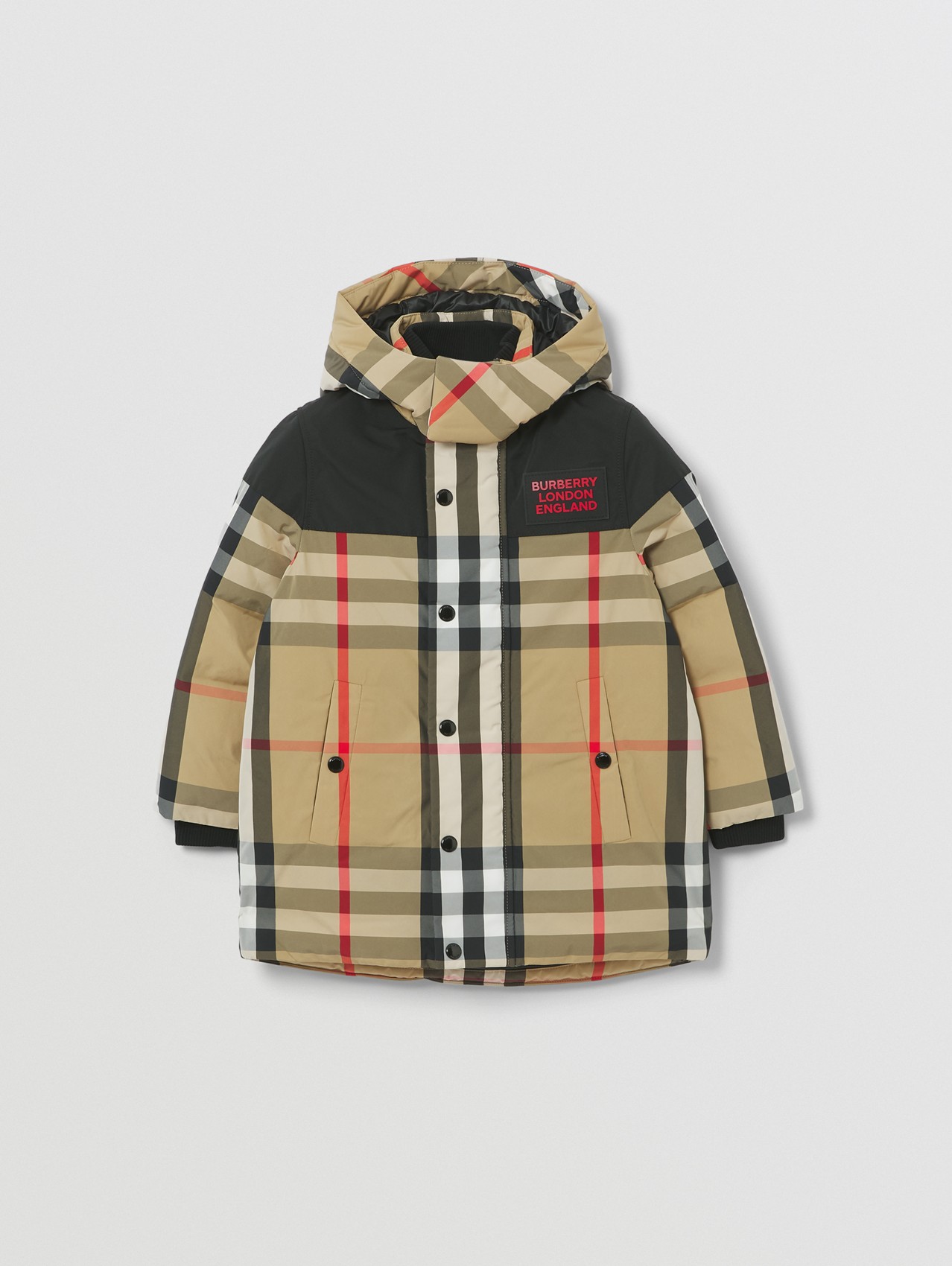 Detachable Hood Check Recycled Nylon Jacket in Archive Beige