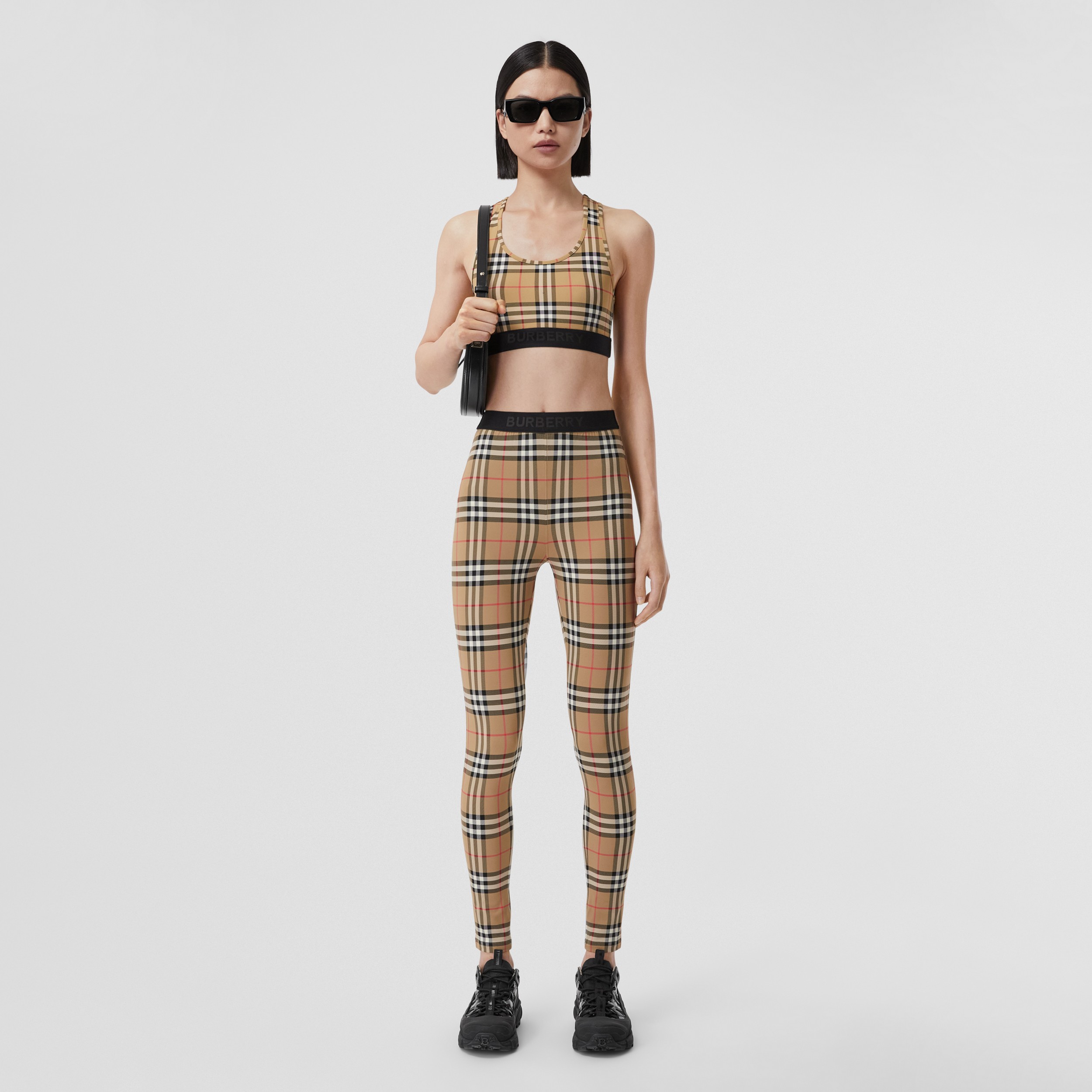 Logo Detail Vintage Check Jersey Leggings in Archive Beige - Women |  Burberry® Official