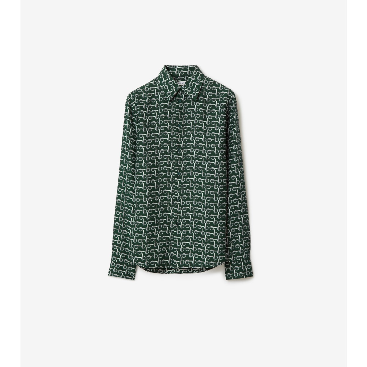 Shop Burberry B Silk Shirt In Silver/green