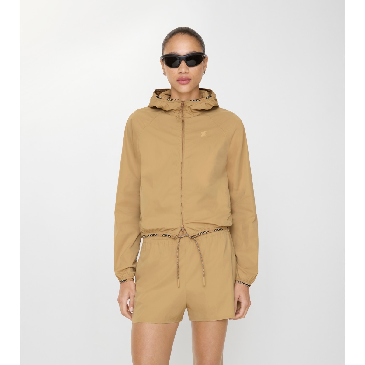  Check Stretch Nylon Hooded Jacket